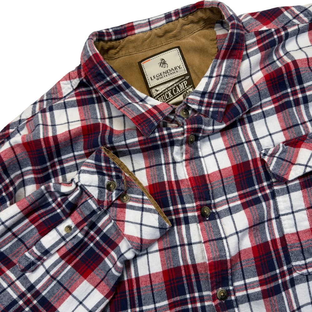 Legendary Whitetails Flannel Shirt Men 4XL Buck Camp Plaid Corduroy Collar Red